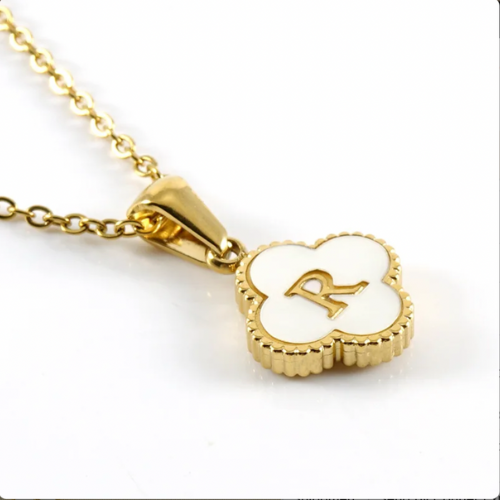 Initial Pendant Clover Necklace, Reversible two ways to wear.
