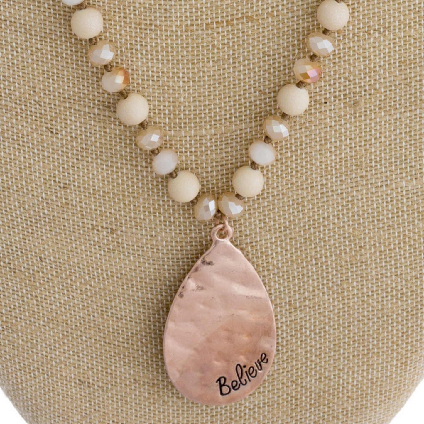 "Believe" Long Beaded Necklace