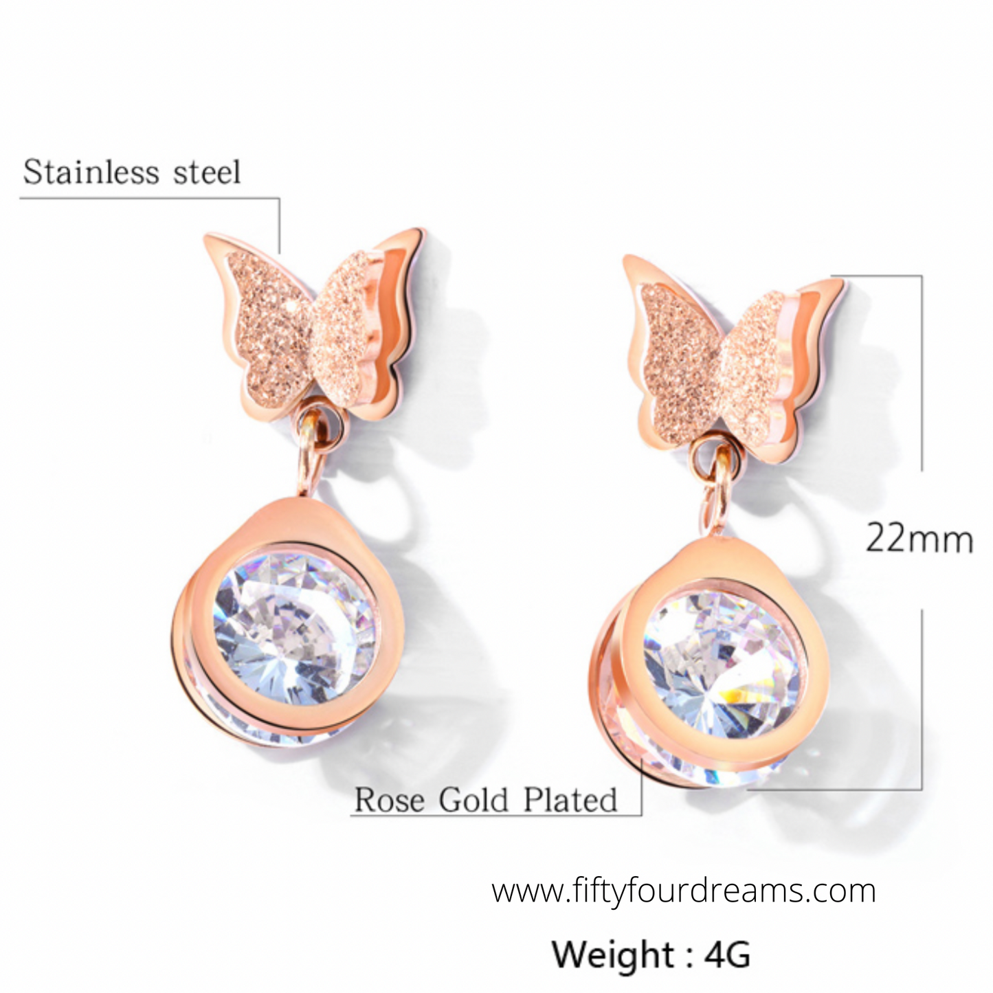 Beautiful Stainless Steel Butterfly Frosted Earring