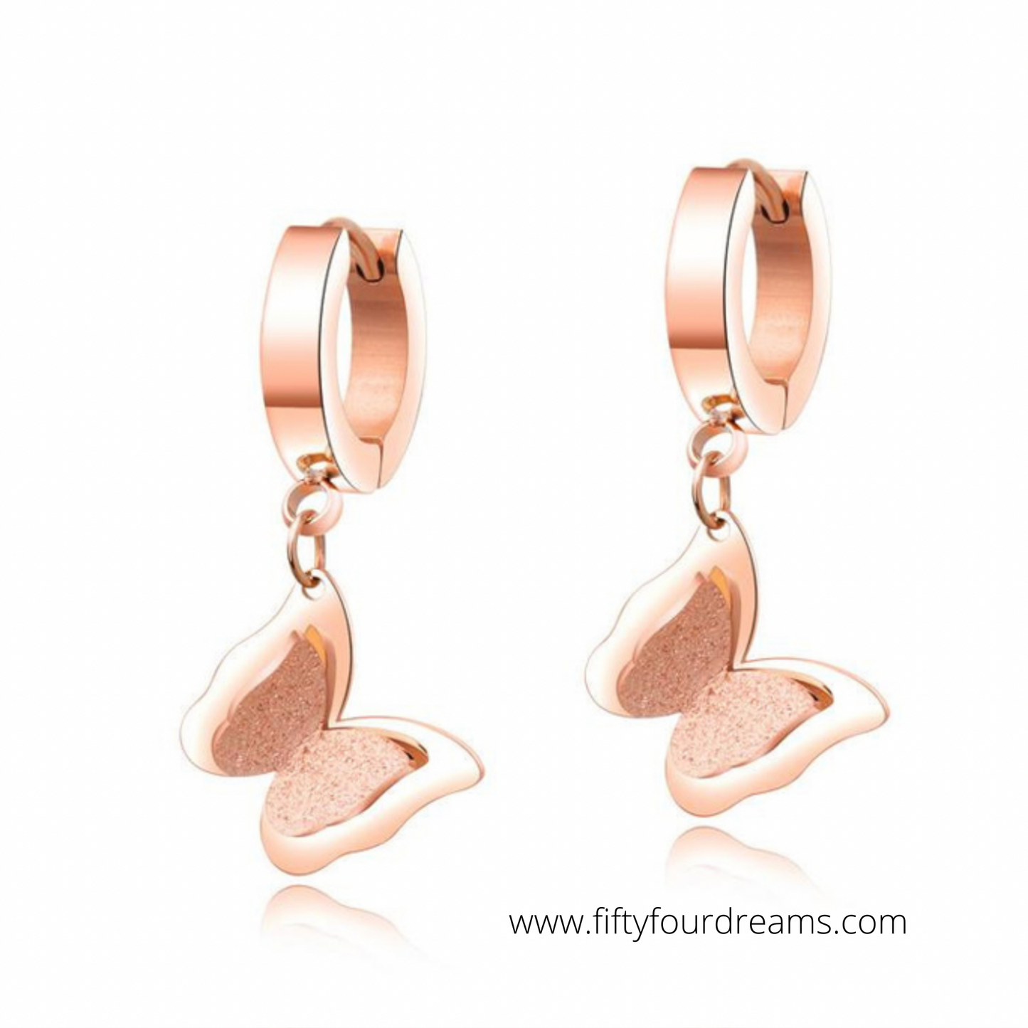Stainless Steel 18K Rose Gold Butterfly Earrings