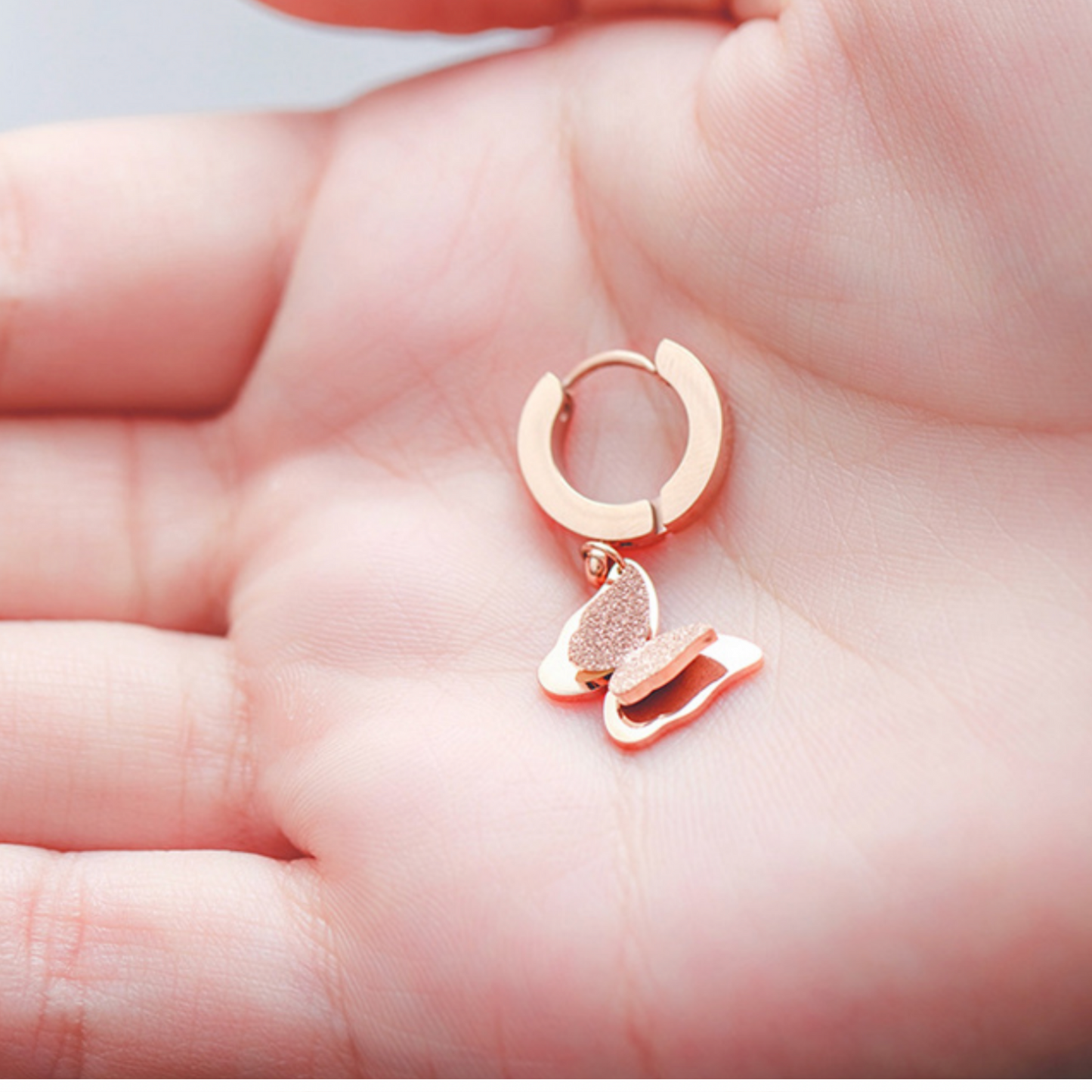 Stainless Steel 18K Rose Gold Butterfly Earrings