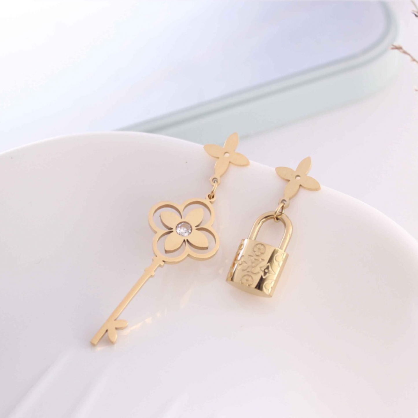 Clover and Lock Minimalist Earrings