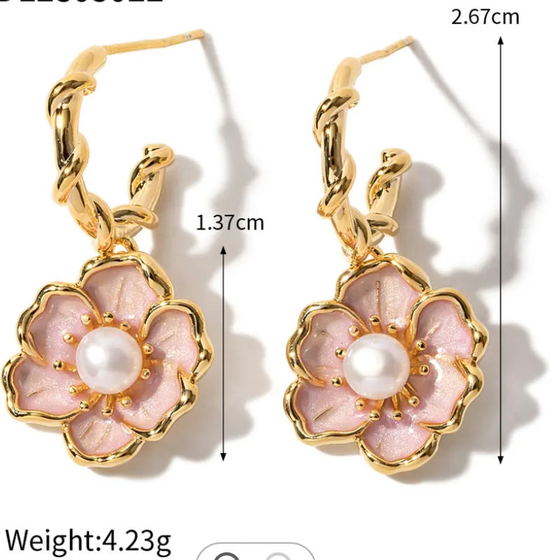 Brass Earrings Freshwater Pearl Flower