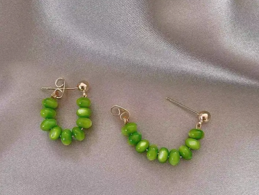 New Creative String Green Opals Earring Gold Plated Opal Circle Hoop Earrings