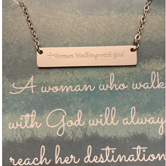 "+Women Walking with God" Bar Necklace